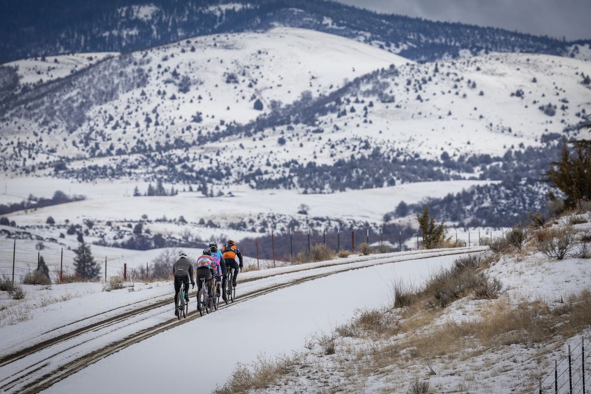 Lead Pack in the Half Hug decending on York road with 17 miles left to race - Brandon Fisher, Owen Kuhl, Lief Yergensen and Ryan Palo