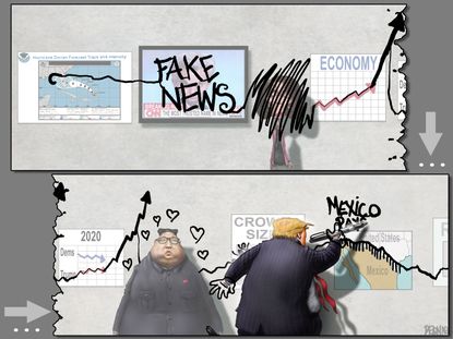 Political Cartoon U.S. Trump Hurricane Dorian sharpie