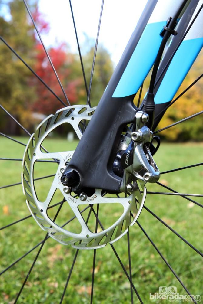 As we're noticing on an increasing number of SRAM hydraulic brake-equipped 'cross racers, Nicole Duke (Marin Bikes/Spy Optics) has paired her Red HRD hydraulic calipers with Avid G2 rotors
