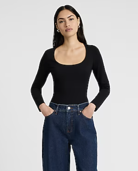 Express, Body Contour Light Compression Scoop Neck Long Sleeve Bodysuit
