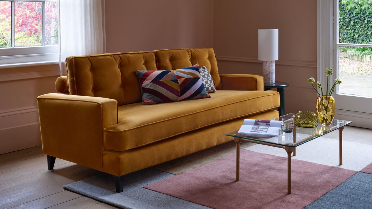 Living room with a glass coffee table