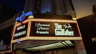 Movie theater marquee for The Godfather in The Offer