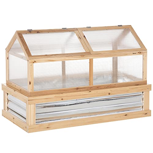 Outsunny Raised Garden Bed, Polycarbonate Mini Greenhouse, Natural