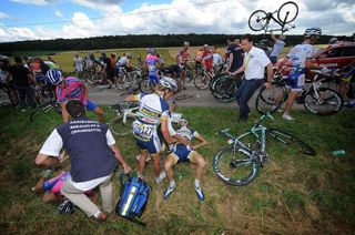 A crash on stage six of the 2012 Tour de France
