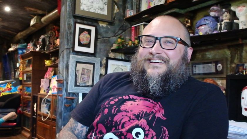 Edmund McMillen in his office in 2025.