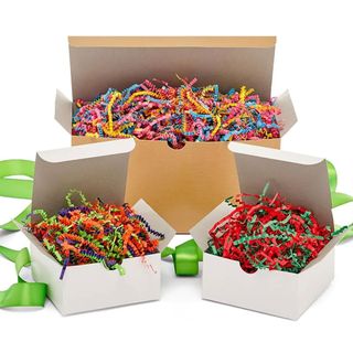 colorful shredded paper in boxes