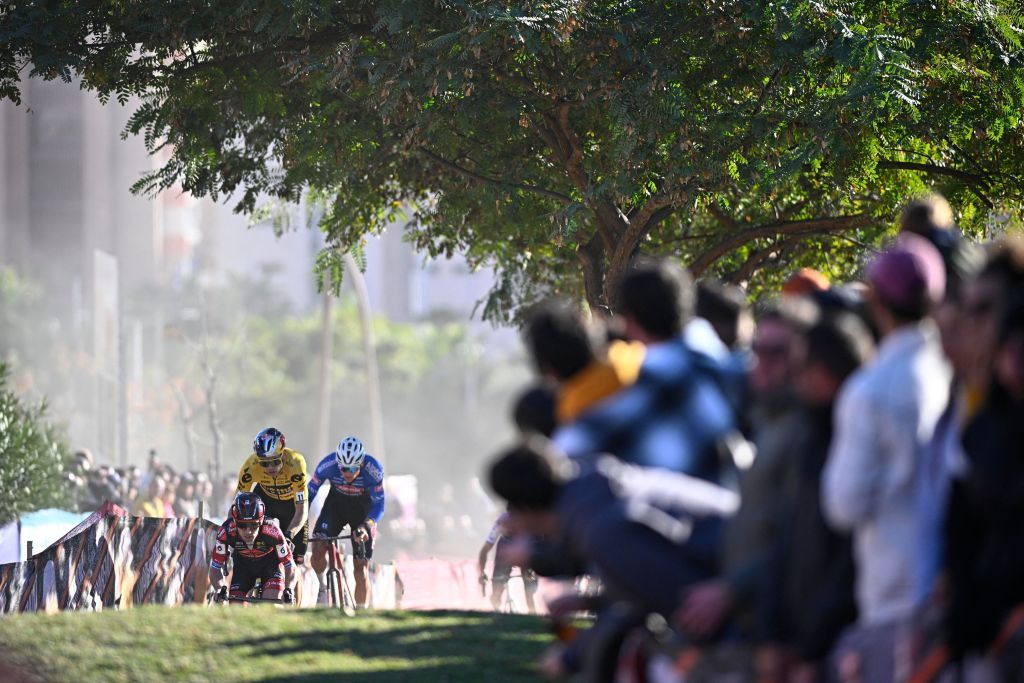Belgian Wout van Aert and Dutch Mathieu Van Der Poel pictured in action during the mens elite race at the Cyclocross World Cup cyclocross event in Benidorm Spain Sunday 22 January 2023 the thirteenth stage out of 14 in the World Cup of the 20222023 seasonBELGA PHOTO JASPER JACOBS Photo by JASPER JACOBS BELGA MAG Belga via AFP Photo by JASPER JACOBSBELGA MAGAFP via Getty Images