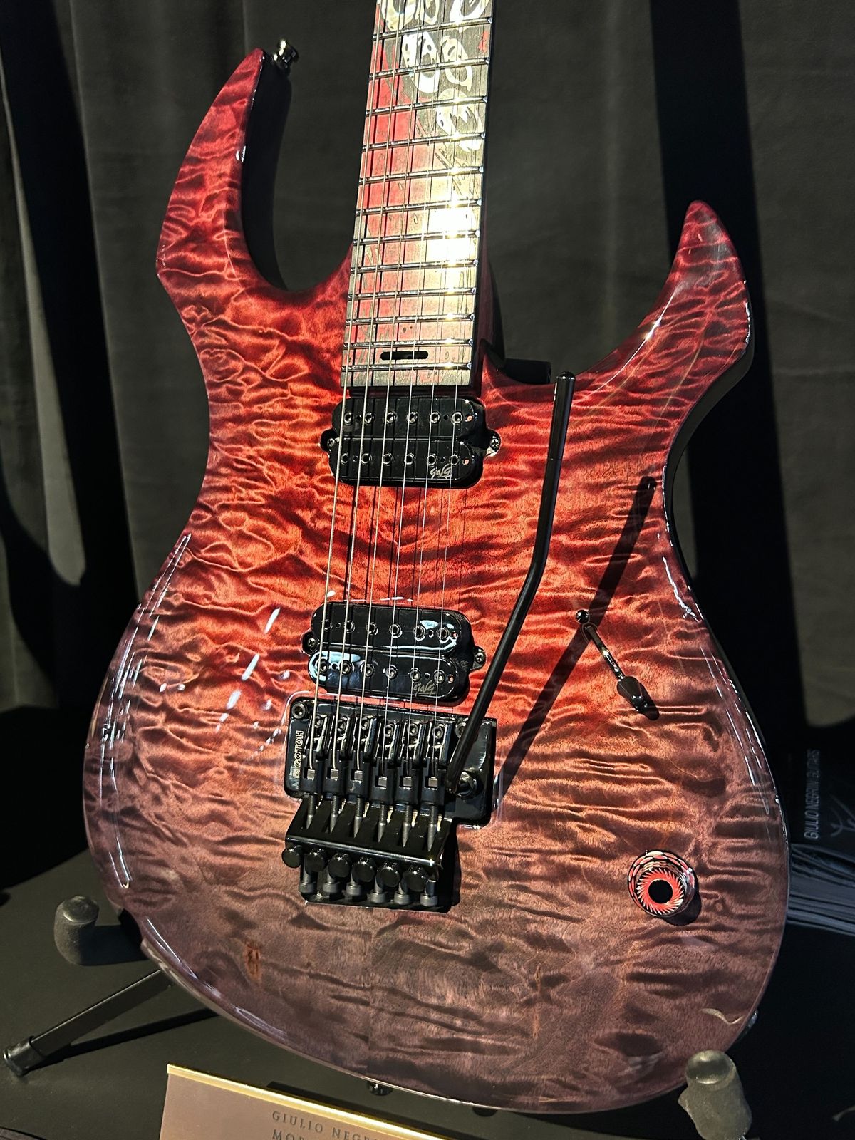 A guitar showcased at the Boutique Guitars Showcase at the 2026 NAMM show