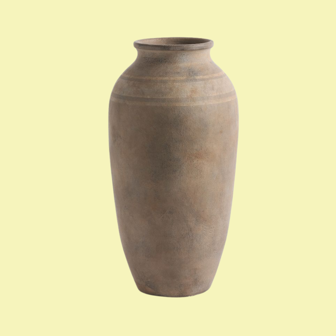 Pottery Barn, Brown Terracotta Striped Vase
