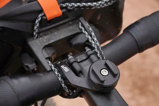 Image shows the attachment system of Ortlieb's Handlebar-Pack QR which was used on a bikepacking loop across the Atlas mountains in Morocco