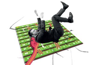man on snakes and ladders board
