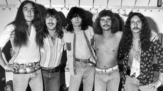 Uriah Heep posing for a photograph in 1975
