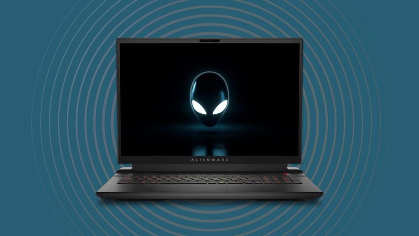 Dell Alienware m16 on dark blue background