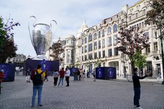 A view of a giant replica trophy in Porto