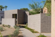Arizona home by Benjamin Hall, a cubist sculptural and minimalist concrete masonry brick home