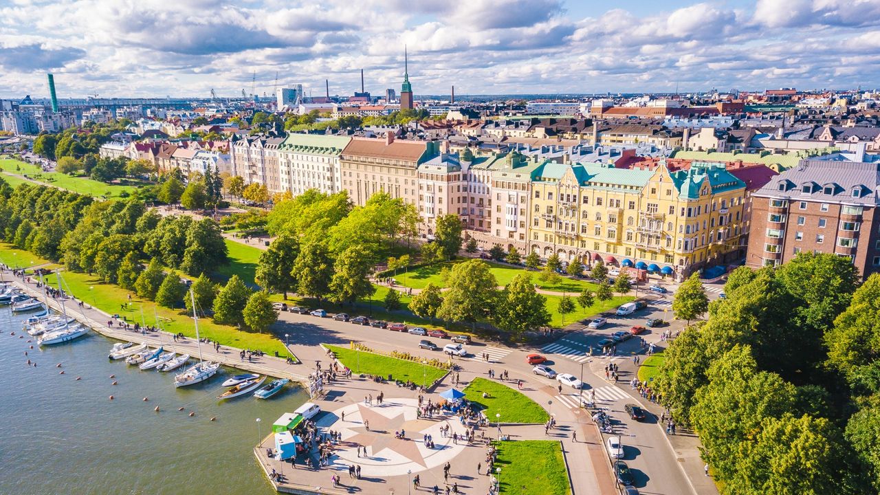 Aerial view to Ullanlinna district on the shore of Helsinki in summer