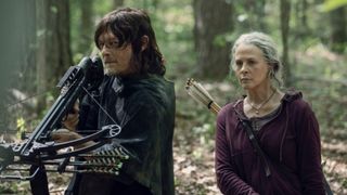 (L to R) Norman Reedus as Daryl Dixon and Melissa McBride as Carol Peletier, in The Walking Dead season 11