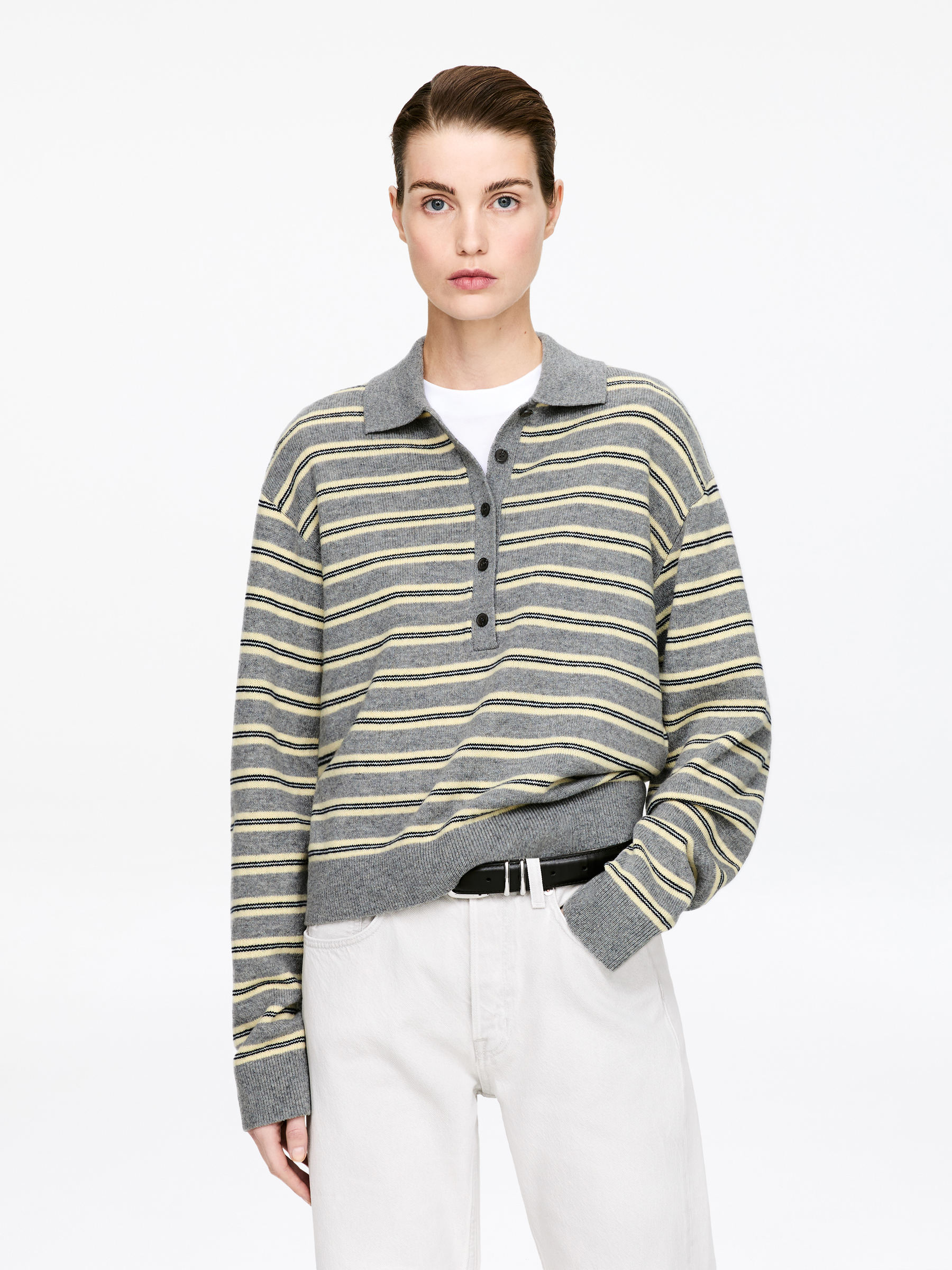 Wool Polo Jumper &amp;ndash; Grey/yellow/black &amp;ndash; Women &amp;ndash; Arket Gb
