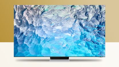 Samsung 2022 TV on yellow background