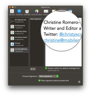 Mail on Mac, Preferences, Signature, Edit