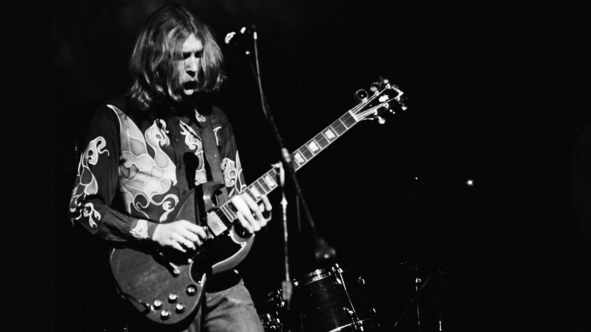 Musician Duane Allman (1946 - 1971) of American rock group The Allman Brothers Band performs at the last night at Fillmore East, a nightclub on Second Avenue, New York City, before the closing of the venue, 27th June 1971.