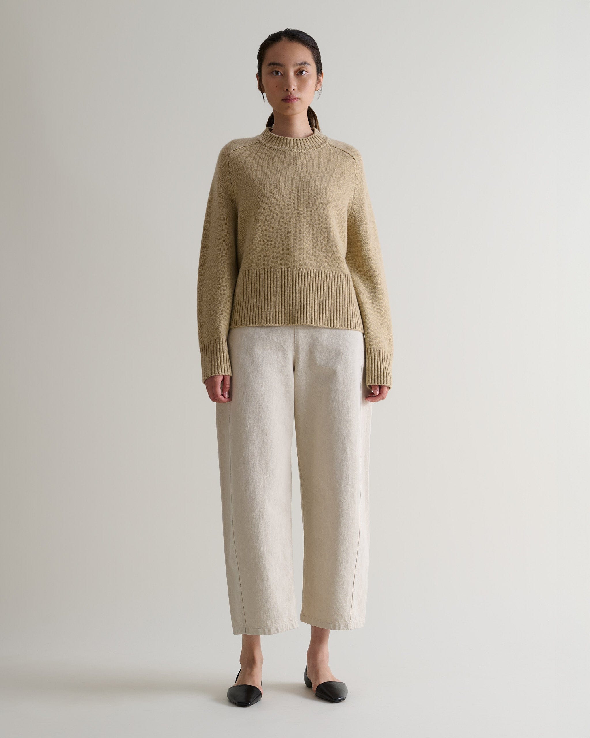 Women&#039;s Cashmere Merino Saddle Sleeve Crew Neck Jumper - Twine