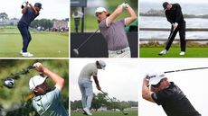 JJ Spaun, Tommy Fleetwood, Rory McIlroy, Scottie Scheffler, Min Woo Lee and Ryan Fox hit drivers off the tee