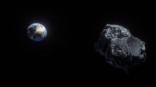 An artist's illustration of a near-Earth asteroid.