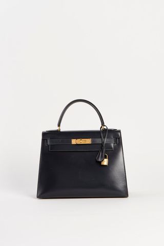 Vintage Hermès Kelly 28cm Navy Box Calf Handbag Ghw