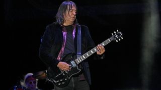 Bryan Bassett of Foghat plays a black SG on stage at the Kentucky State Fair 2026.