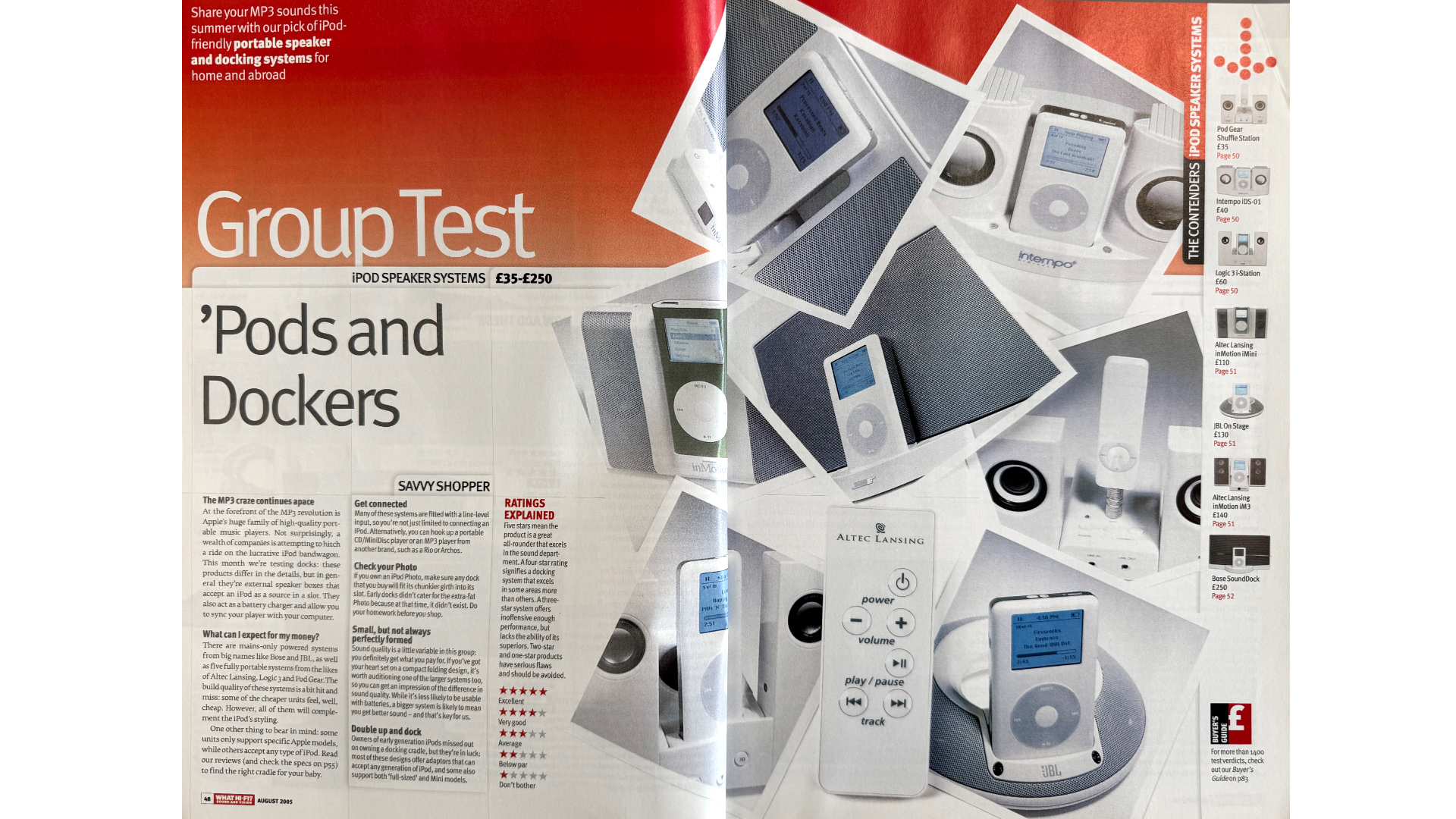 What Hi-Fi? August 2005 iPod dock test intro spread
