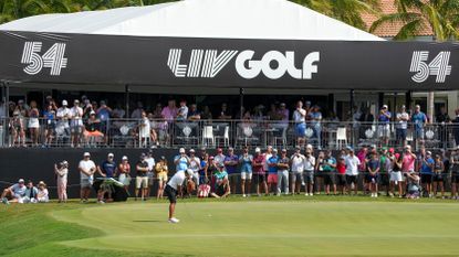 Brooks Koepka putting during the final round of the LIV Golf Miami Invitational