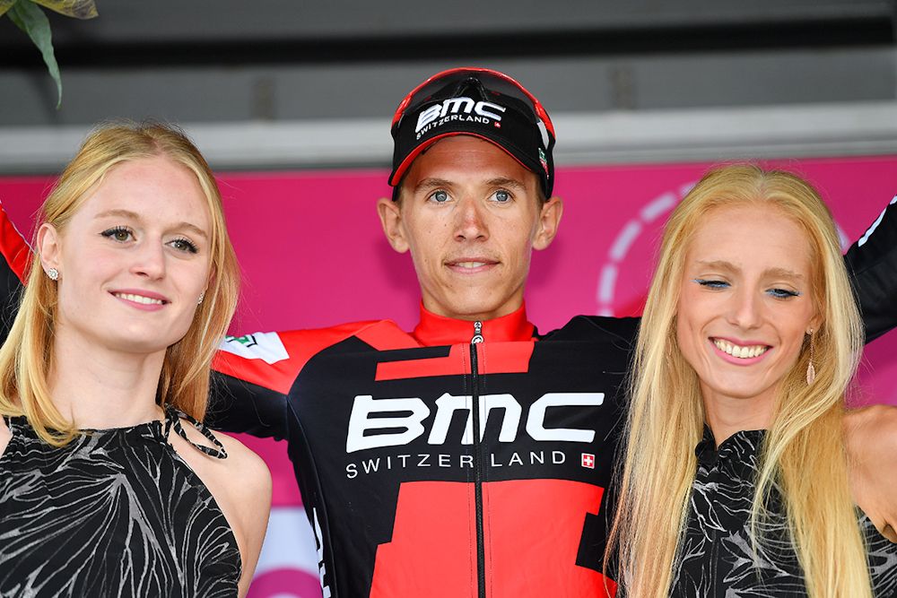 Dylan Teuns on the podium after winning stage 3 at Tour de Wallonie