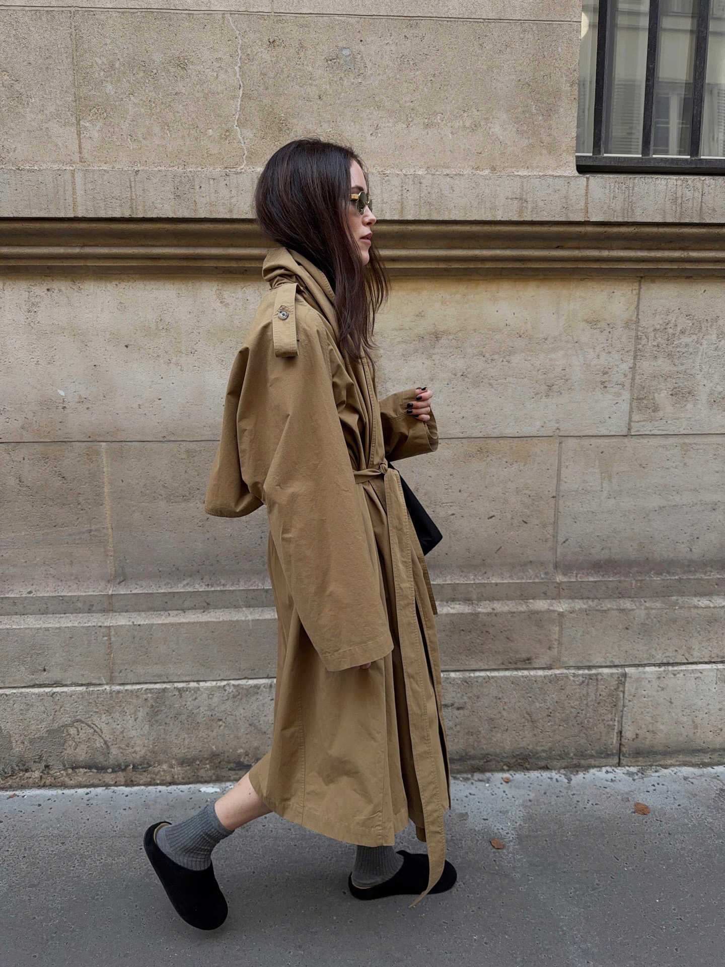 Influencer wearing the gray sock trend