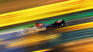 Artistic image of George Russell of Great Britain driving the (63) Mercedes AMG at high-speed on track ahead of the F1 Brazilian Grand Prix 2023.