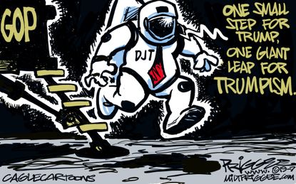 Political Cartoon U.S. Moon Landing One Giant Leap for Trumpism