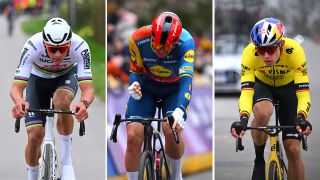 Mathieu van der Poel (Alpecin-Deceuninck), Mads Pedersen (Lidl-Trek) and Wout van Aert (Visma-Lease a Bike)