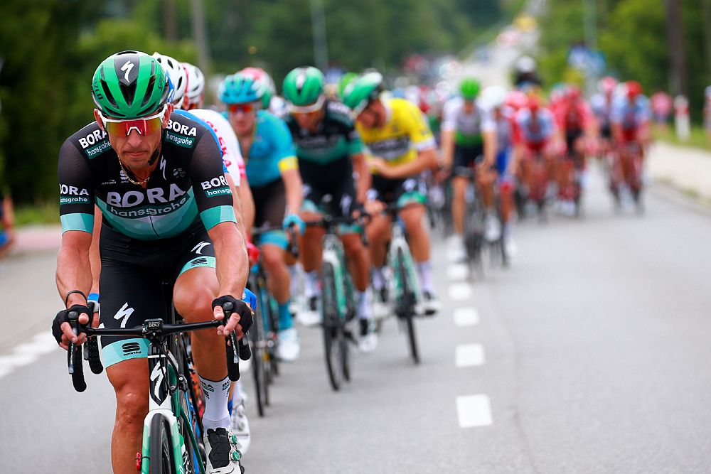 Bora-hansgrohe lead the peloton for overall leader Pascal Ackermann, stage 5 Tour de Pologne