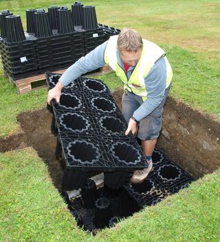 a soakaway system being installed