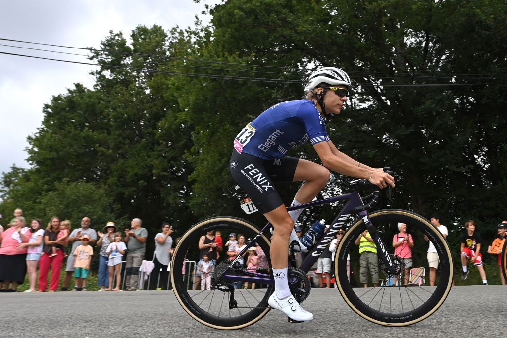 RODEZ FRANCE JULY 26 Yara Kastelijn of The Netherlands and Team FenixDeceuninck competes in the breakaway during the 2nd Tour de France Femmes 2023 Stage 4 a 1771km stage from Cahors to Rodez 572m UCIWWT on July 26 2023 in Rodez France Photo by Tim de WaeleGetty Images