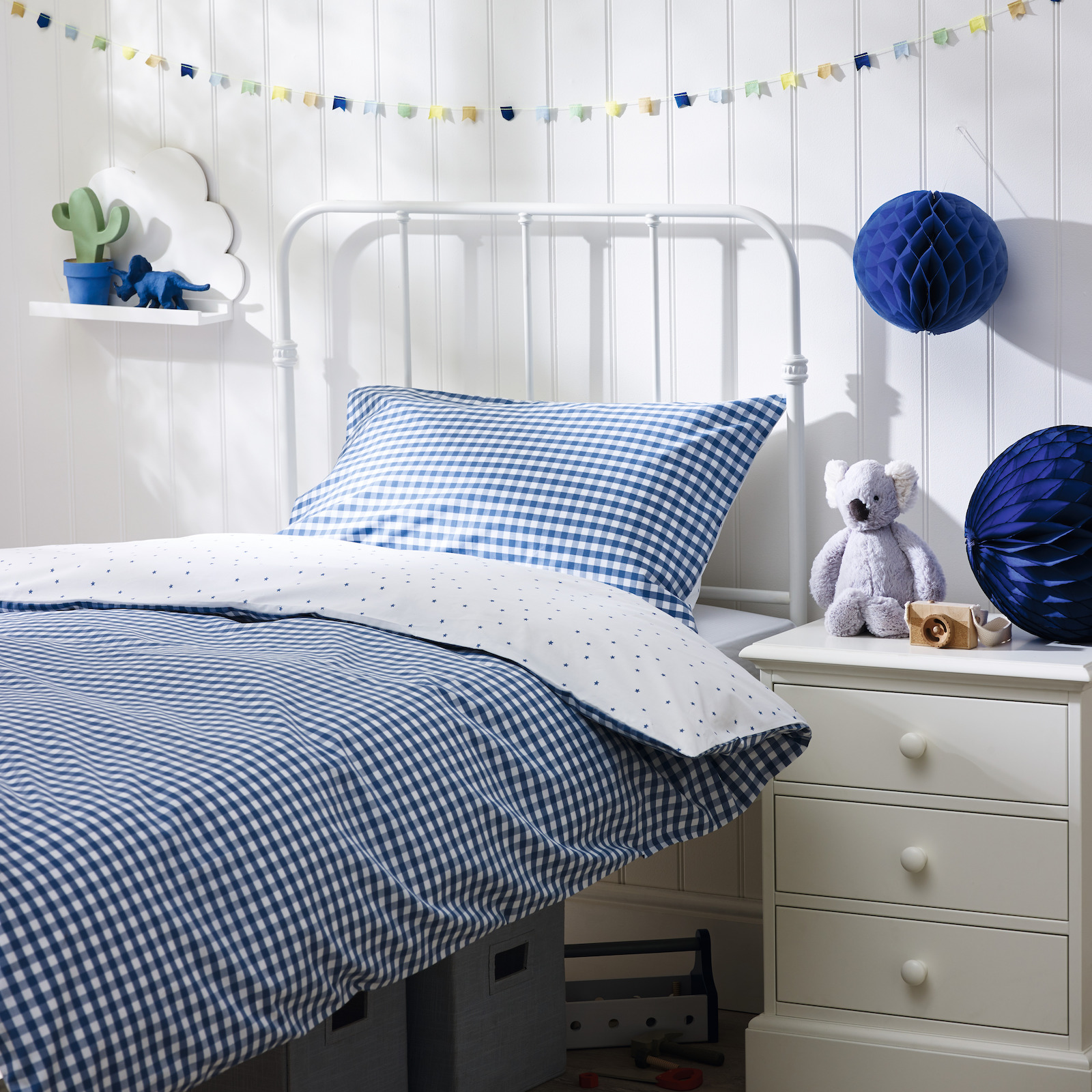 blue gingham kids bedding