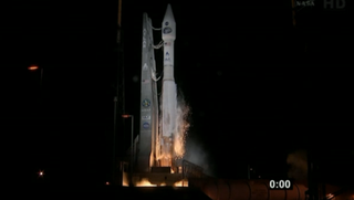 NASA's TDRS-K communications satellite launches on the night of Jan. 30, 2013 in this screenshot from NASA TV.
