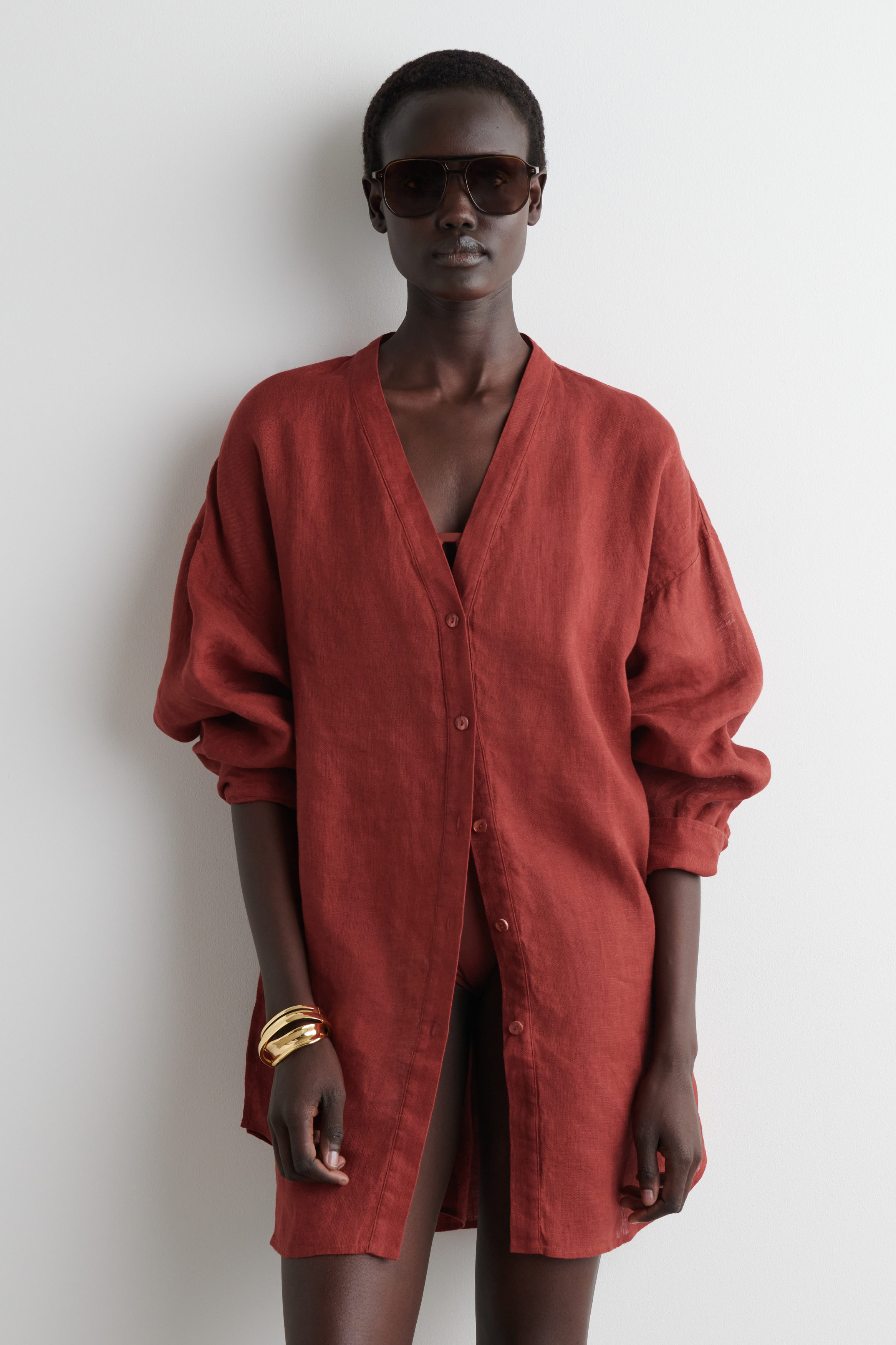 Oversized Linen V-Neck Shirt