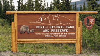 An entrance sign at Denali National Park in Alaska