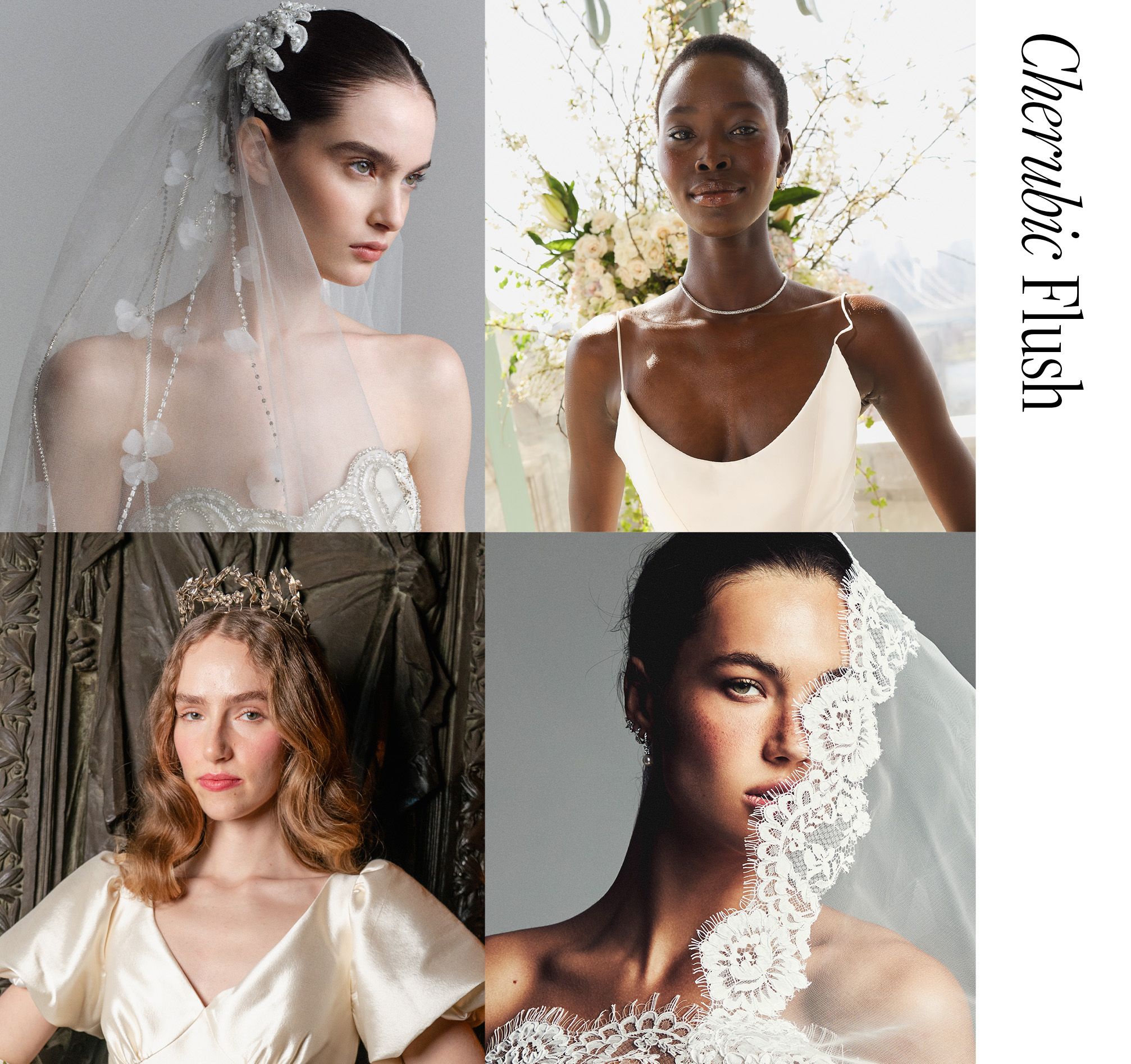 Models wearing a cherubic flush for Tanner Fletcher, Ellie Saab, and Monique Lhuillier