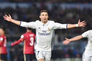 Cristiano Ronaldo celebrates after scoring for Real Madrid against Kashima Antlers in extra time in the final of the Club World Cup in December 2016.