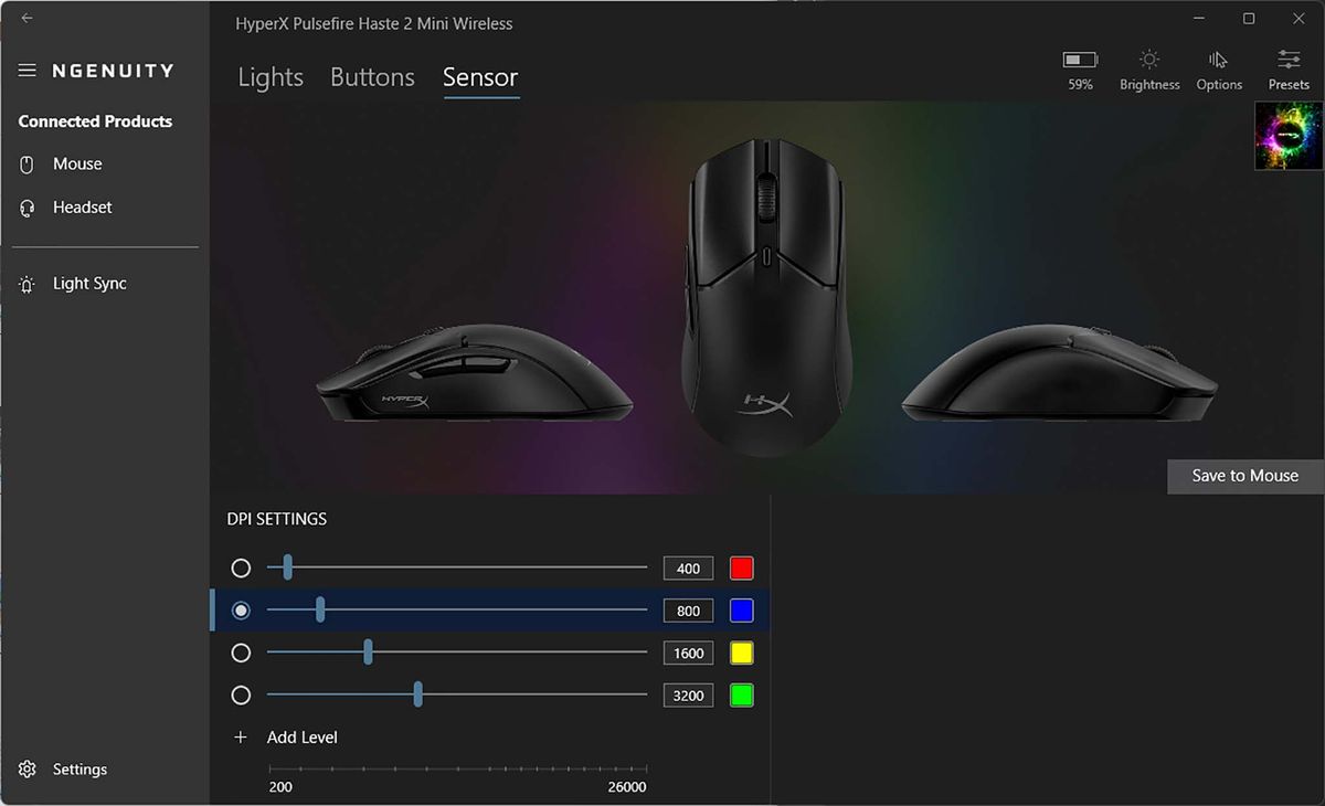 HyperX NGENUITY DPI Setting adjustment.