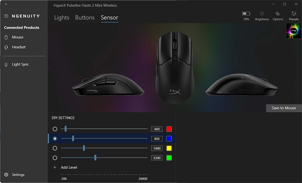 HyperX NGENUITY DPI Setting adjustment.