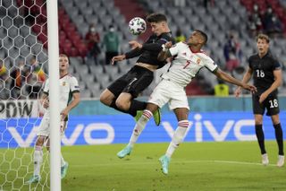 Havertz scores Germany's first goal in the 2-2 draw with Hungary (Matthias Schrader/AP).