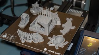 Anycubic Kobra 2 Pro with some 3D models we printed during this review